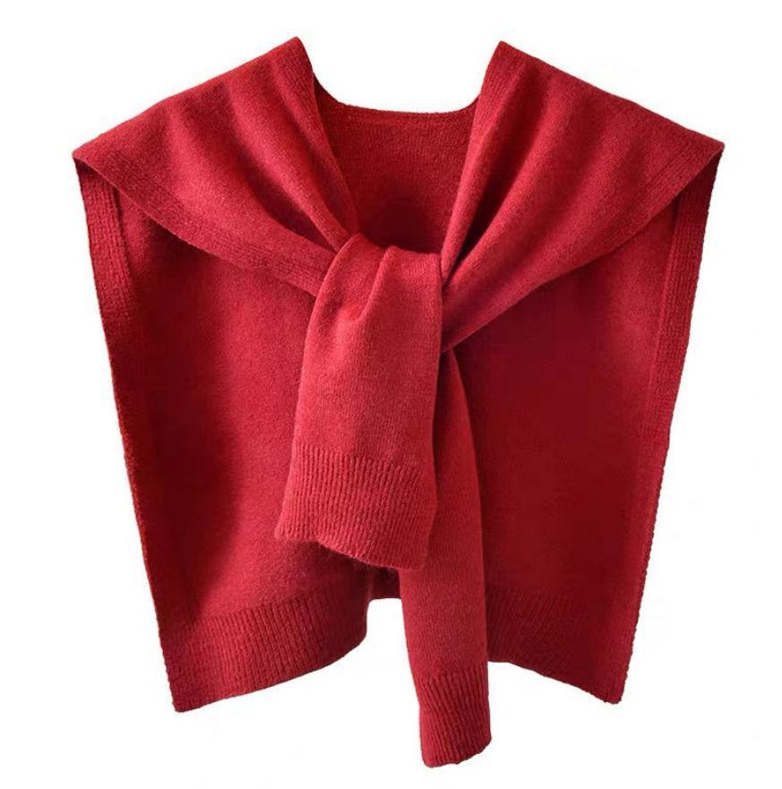 Вязаная шаль из пряжи с сердечником, женский весенне-осенний верхний жилет, однотонный жилет, тонкий кардиган, летний завязывающийся шарф с ложным воротником
