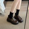 Platform Loafers Women's 2025 New Autumn and Winter British Style Small Leather Shoes Versatile Brown Single Shoes One Pedal Women's Shoes