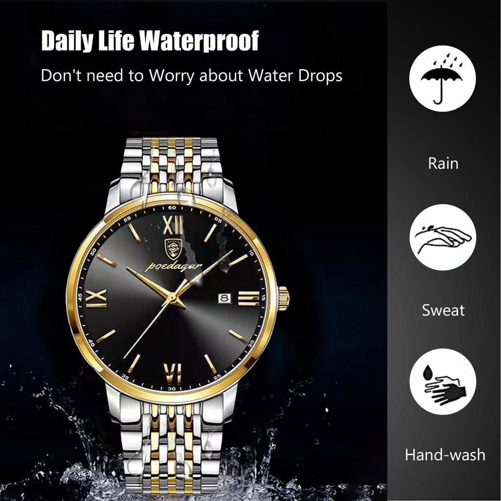 RORIOS Date Quartz Gold Black B Men's Watch, Display, Watch, Lightweight, Multifunctional, Work, Commuting, Stylish, Popular, Business, Simple,