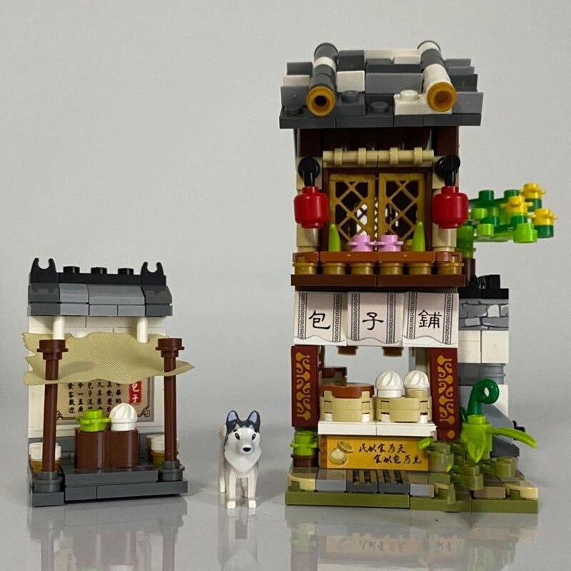 LOZ 1722, городская улица, Чайнатаун, продуктовый магазин, ресторан, архитектурная модель, мини-блоки, кирпичи, строительные игрушки без коробки