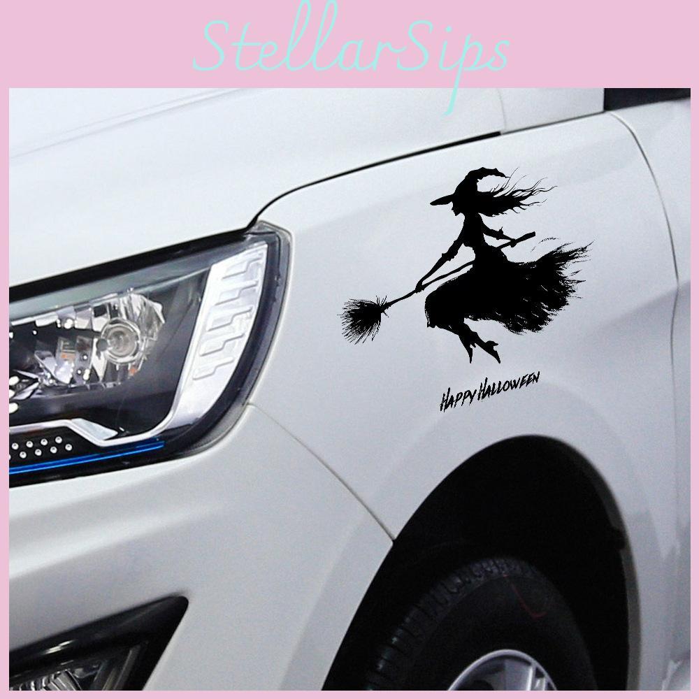Halloween Black Broom Riding Witch Decoration Paste Painting For Wall Car And