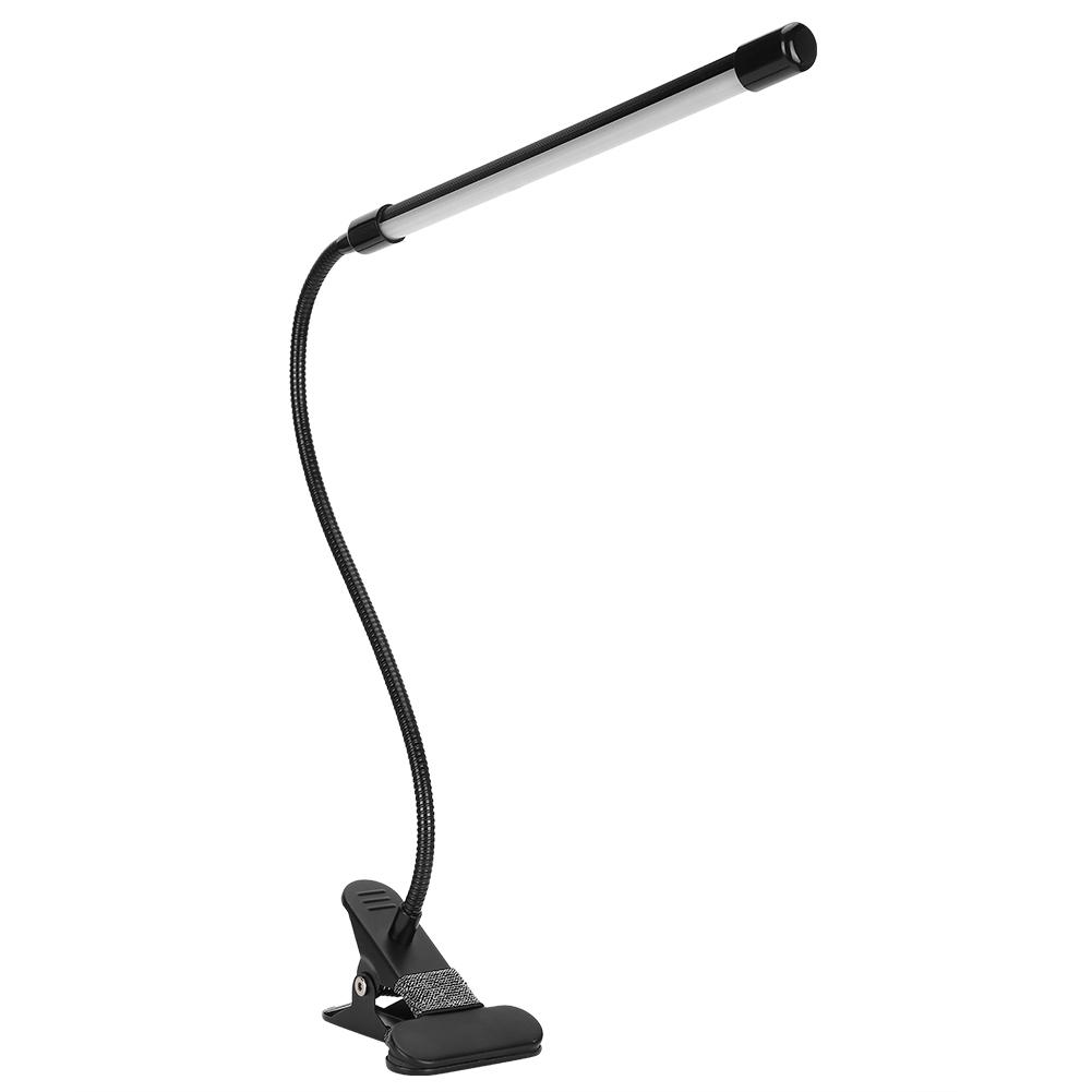 LED Adjustable Clip Reading Light Cold Warm Brightness Light Black Single Tube USB Powered