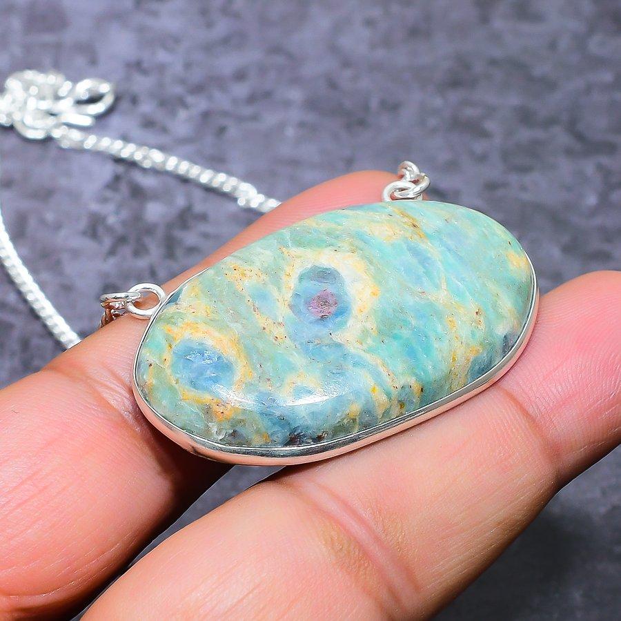 Рубиновый Фуксит Драгоценный камень 925 Стерлинговое серебро Ювелирное изделие Ожерелье 18"