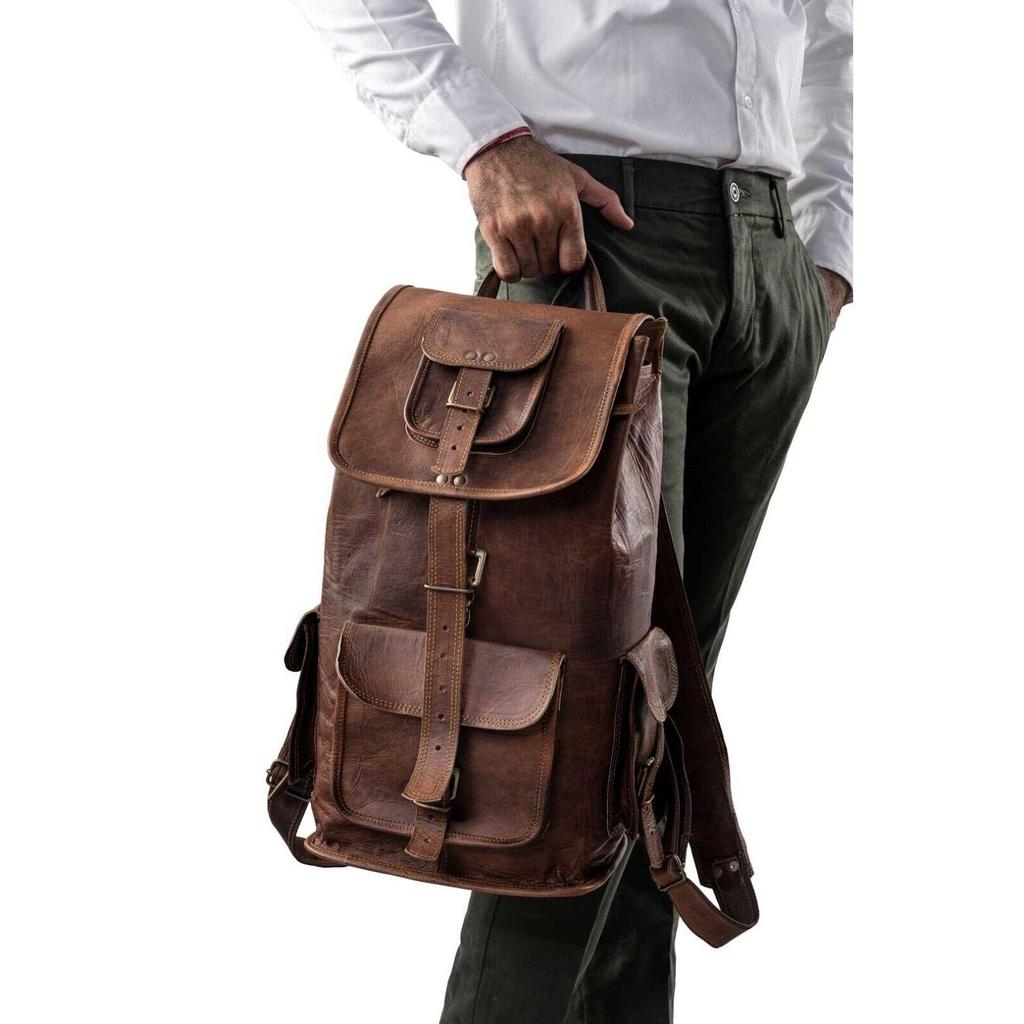 Винтажная коричневая кожаная сумка для ноутбука ручной работы, дорожный походный повседневный рюкзак, рюкзак
