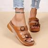 Women Closed Toe Summer Shoes 2025 New Comfort Double Buckle Wedge Ladies Sandals Plus Size Platform Casual Slippers Women