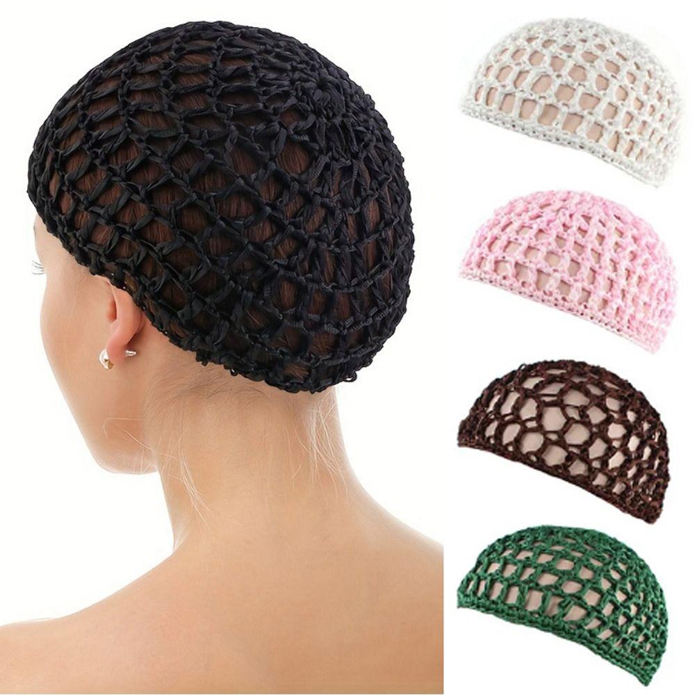 Adjustable Strap Mesh Hair Net Turban Hat Crochet Hair Snood Fashion Black Wig Caps Women