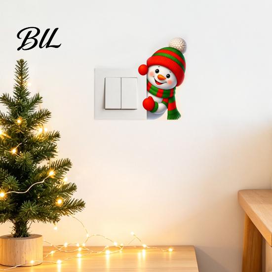 Christmas Switch Decals Snowman Sticker, Removable Decorative PVC Decal, Cartoon Wall Art for Holiday Bedroom Atmosphere Enhancement Stickers