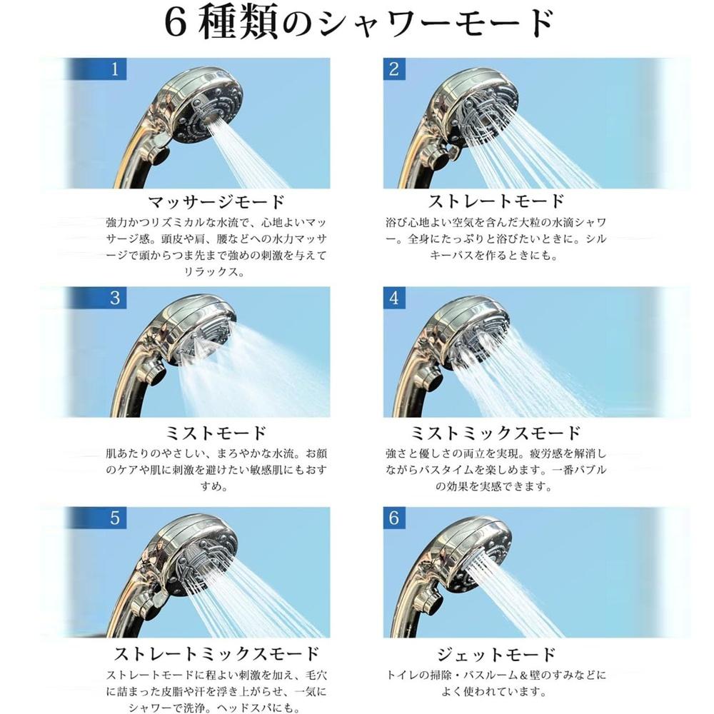 Shower head, 6-stage water flow, ultra-fine bubbles that penetrate deep into the skin, high cleaning, super saving, mist nano bubbles, hand-held