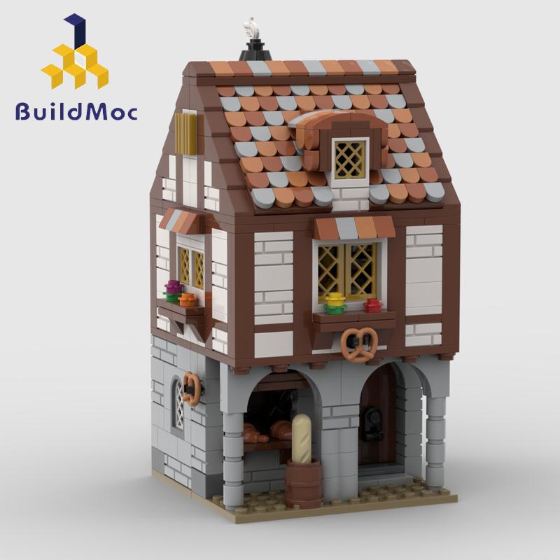 Buildmoc Ideas Архитектура MOC-169454 Средневековый Замок Пекарня 780 Деталей Модель из Кирпичиков MOC Строительные Блоки Игрушки для Детей Подарки