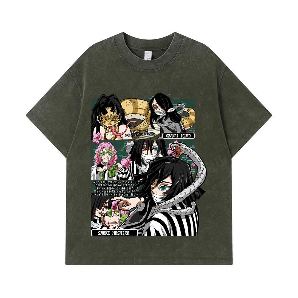 275 GSM Washed T-shirts 100% Cotton Demon Slayer V17 Obanai Print Unisex Heavy Cotton T Shirt