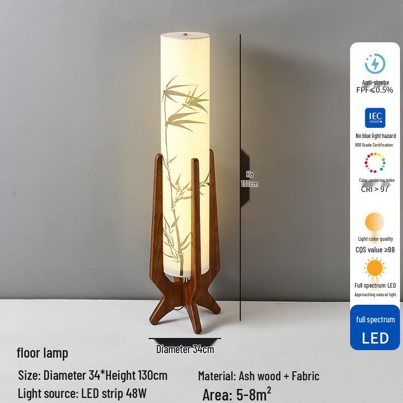 Zen Bamboo Leaf Solid Wood Floor Lamp for Living Room and Tea Room