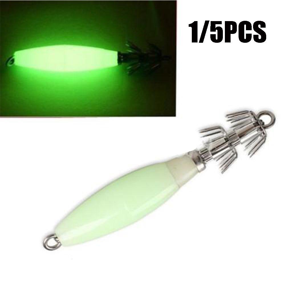 1/5PCS HOT Angling Luminous Octopus Bait Wood Shrimp Lures Fishing Tackle Squid Hook