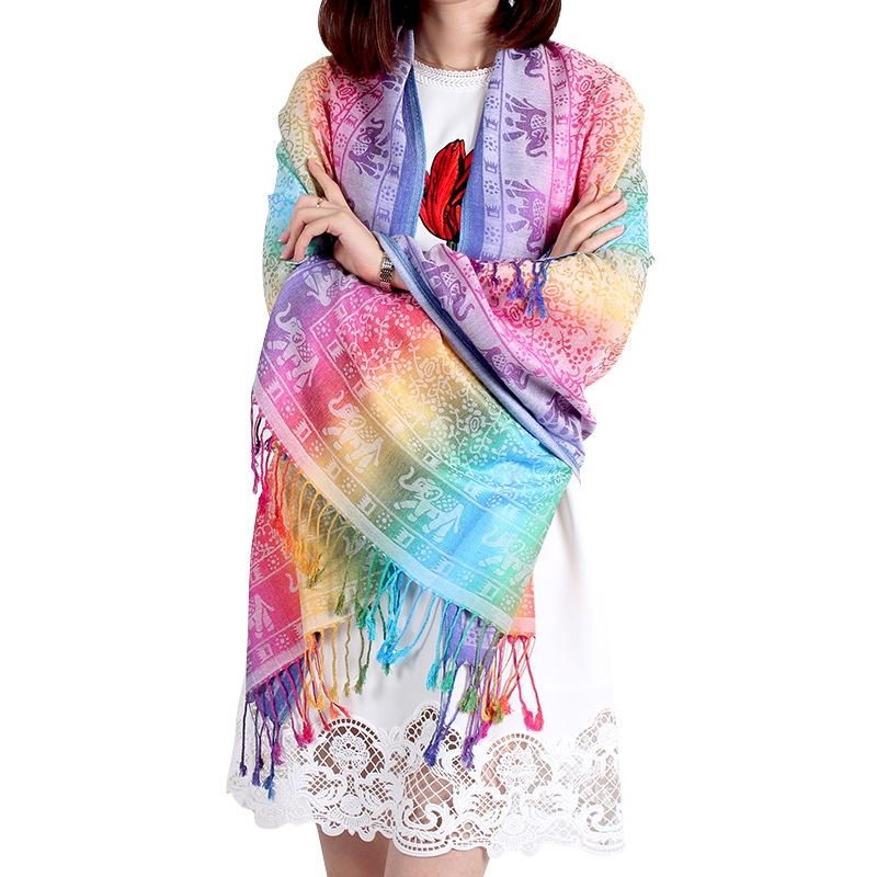 Shawl, Spring and Autumn Color Red Scarf, Large Shawl, Long Women's Cotton Scarf, Headscarf, Elephant Gradual Change Scarf