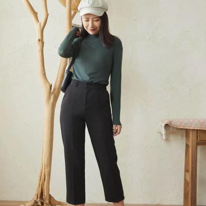 Женский базовый топ с полувысоким воротом, облегающая футболка с длинным рукавом, нижнее белье