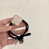 Korean High-End Four-Leaf Clover Hair Tie for Women - Non-Tightening Summer Ponytail Accessory with Black Leather Case