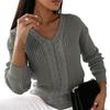 Winter Sweater Ribbed Cuff Cold Resistant Solid Color Female Slim Sweater Jumper Top for Daily Life