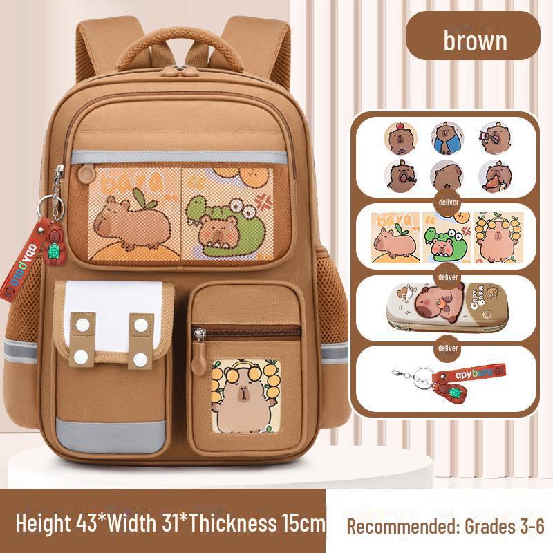 Рюкзак большой вместимости с капибарой для 1-6 классов - Милый и грязеотталкивающий дизайн для мальчиков и девочек