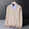 New Fall and Winter Fake Two-piece Knitted Versatile Striped Shirt Collar Coat Men's Sweater Base Shirt Underwear Top