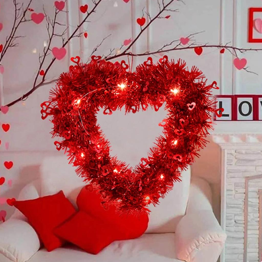 Венок в форме сердца, цветочная гирлянда из искусственных роз, венок на дверь для украшения дома, свадьбы, Дня святого Валентина, красный, 12 дюймов