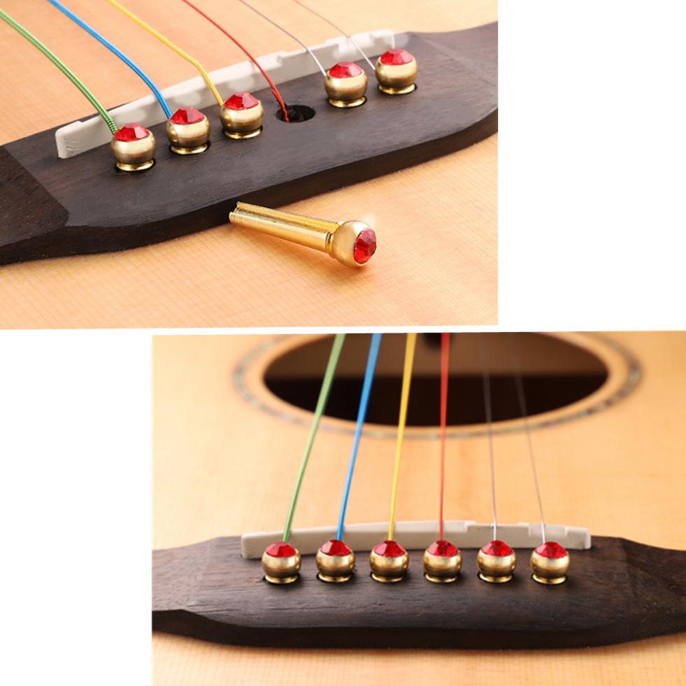 6 шт., штифты для моста из чистой меди и латуни с красными кристаллическими головками, набор колышков для ногтей для акустической гитары