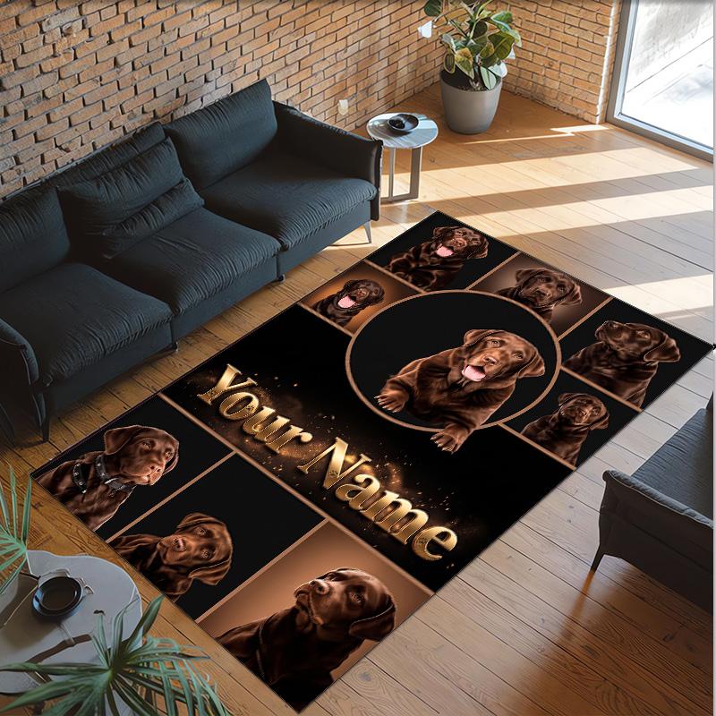 Dog Theme Crystal Velvet Rug Personalized Custom Name Text Soft Floor Mat Home Decor