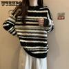Striped Pullover Head Big Sweater Female Autumn and Winter Loose Oversize Casual Daily Sweaters Female