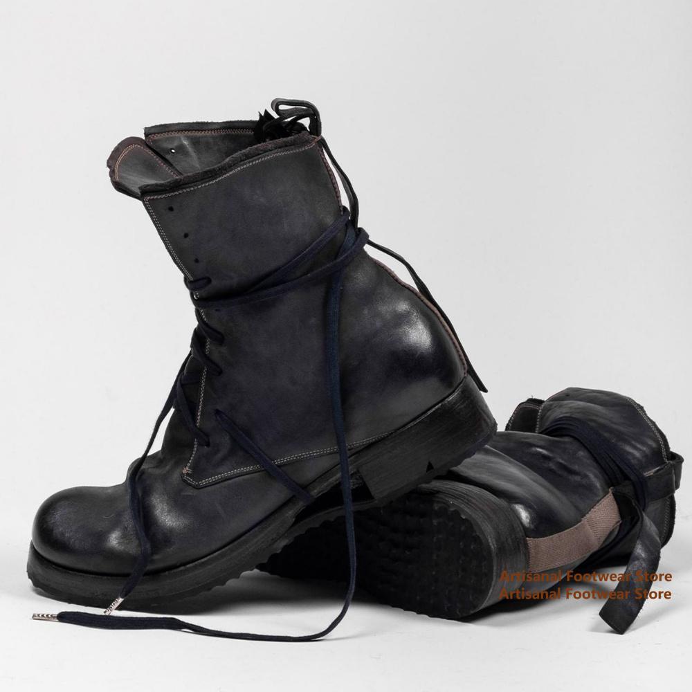 Мужские ботинки на высоком голенище с ремешками, черные кожаные ботинки на шнуровке, мотоциклетные ботинки на толстом каблуке, обувь для мужчин с увеличением роста, модные ботинки