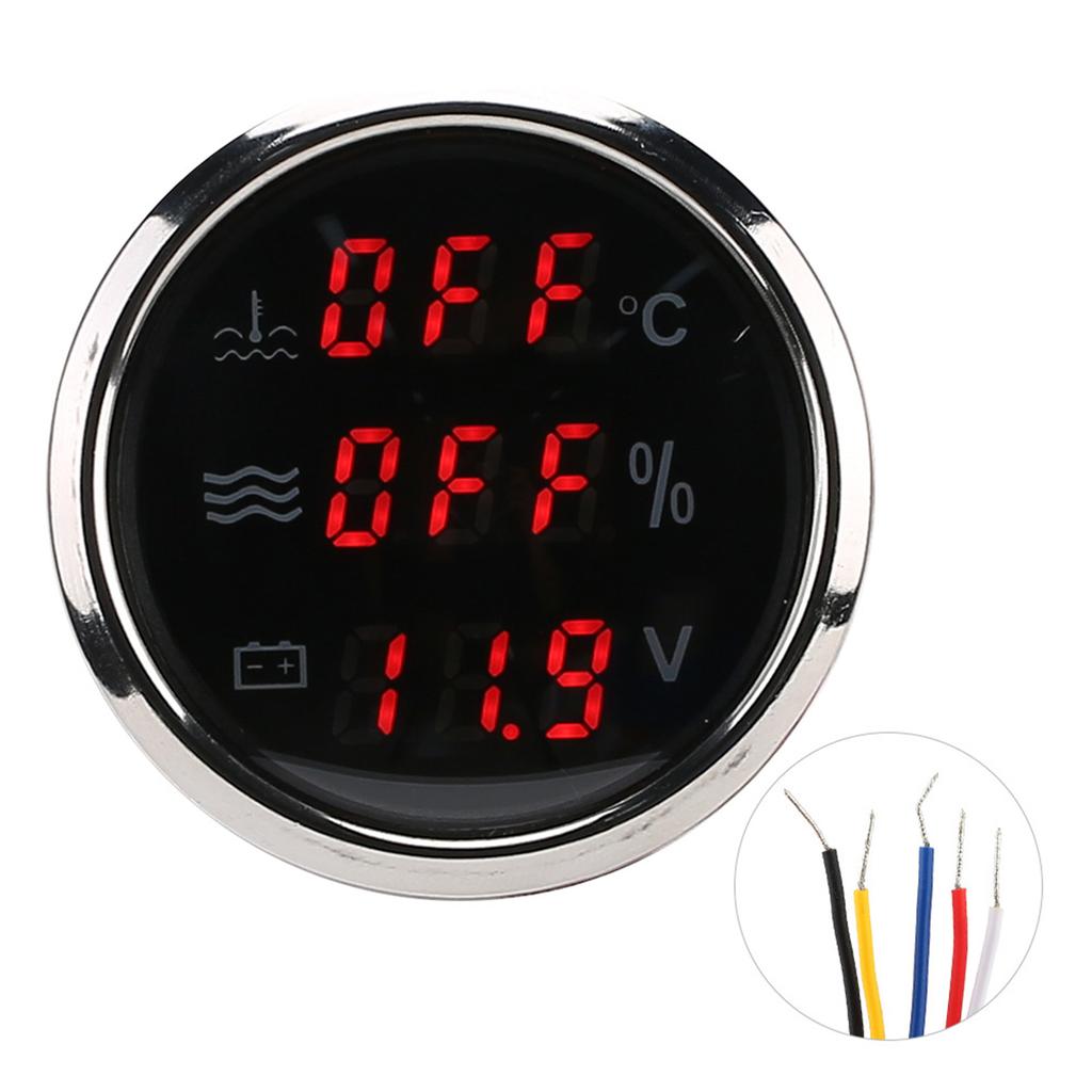 52mm 2in 3‑In‑1 Gauge Water Temperature Voltage Liquid Level Display European Standard 0‑190ohmBlack Dial