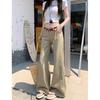 Маленькие корейские хаки широкие брюки с низкой посадкой, стройнящие прямые свободные джинсы в пол для женщин
