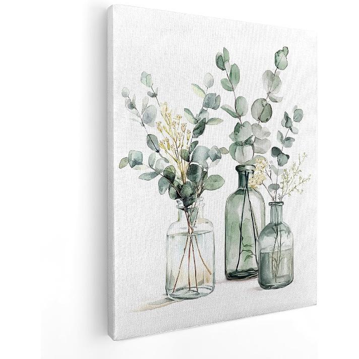 QICLM Sage Green Eucalyptus Framed Wall Art Poster, Farmhouse Bathroom Wall Decor, Sage Green Eucalyptus Plant Wall Prints for Home Bathroom Living