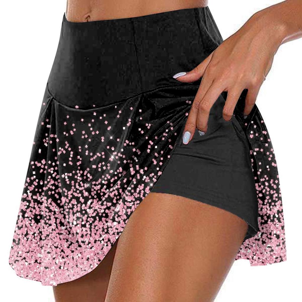 Women's Athletic Stretchy Pleated Tennis Skirts Run Yoga Inner Shorts Elastic Sports Golf Skorts Printing