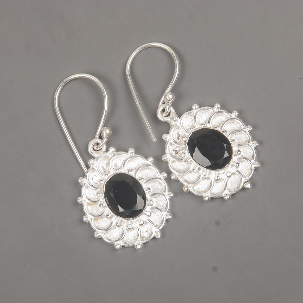 Ювелирные изделия из серебра с драгоценным камнем черный оникс, серьги из стерлингового серебра 925 пробы, дизайнерские серьги с ониксом ручной работы, подарок для католиков
