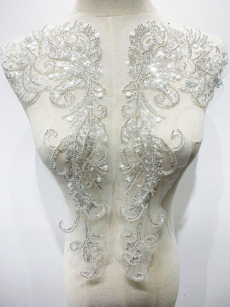 1 пара белых стразов, бисера, цветочная аппликация, хрустальный лиф, ручная работа, цветы, нашивка для ремонта свадебного декора