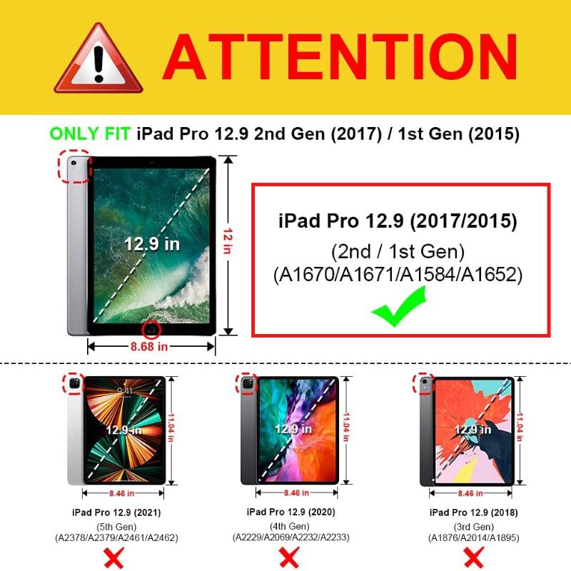 Keyboard Case For iPad Pro 12.9 1st/2nd Gen / A1584/A1652/A1670/A1671 Detachable Wireless Bluetooth Cover+Pencil Holder