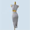 Trade Order U Collar European and American Sleeveless Open Waist Slim Fit Split Knitted Sheath Mid-Length Women Slimming Dress Spring and Autumn