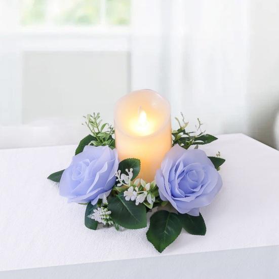 Artificial Rose Wreath Candle Ring Pillar Candle Holder Spring Green Leaves Flower Garland Home Wedding Party