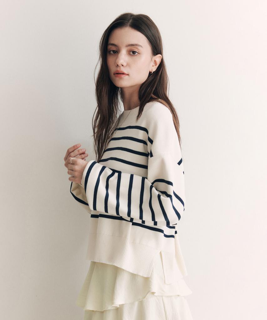 ZEROSTREET [3 Colors] Striped Round Neck Knit