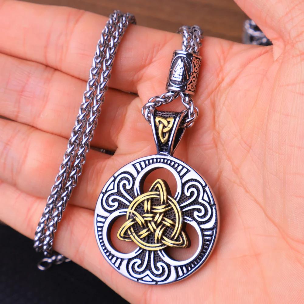 Винтажное Серебряное Viking Celtic Узел Троица Кулон Ожерелье Мужская Цепь Nordic Odin Viking Ожерелье Амулет Украшение Подарок