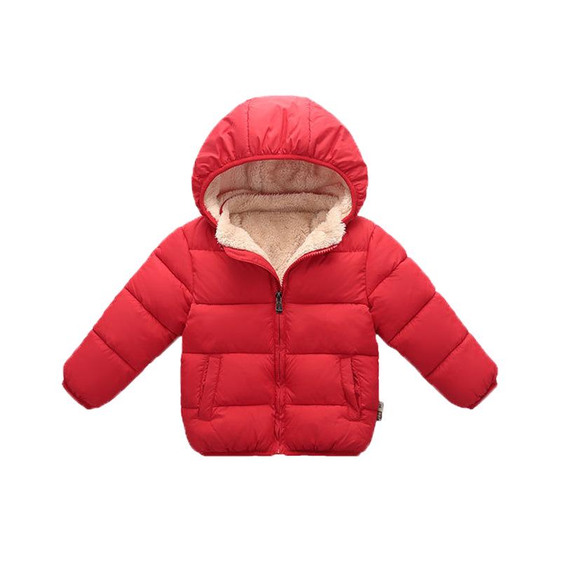 Down Winter Long Children's Sleeve Solid Color Warm Hooded Boy Girl Cotton Coat