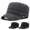 Autumn and Winter New Men's Hats Winter Cotton Plus Ear Protectors Woolen Flat Top Hat Middle-aged Elderly Hat Outdoor Thermal Hat