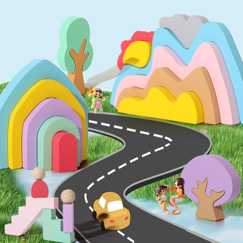 Ранние деревянные обучающие кубики радужных цветов, развивающие когнитивные навыки и творческие способности детей