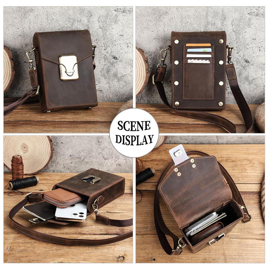 CONTACT'S Crazy Horse Leather Sling Bag For Men Small Crossbody Bag Casual Men Shoulder Bag High Quality Cellphone Bag