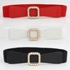 Square Pearl Inlaid Smooth Buckle Elastic Belt Women'S Dress Decoration Elastic Thin Waist Seal Three Sizes
