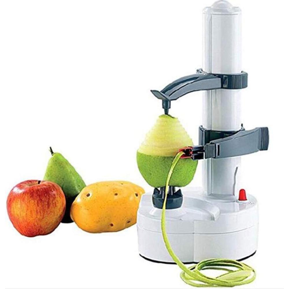 Electric Potato Peeler Automatic Rotating Peeler for Potatoes, Apples, Fruits, and Vegetables Stainless Steel Kitchen Peeling Tool (White, 1 Piece)