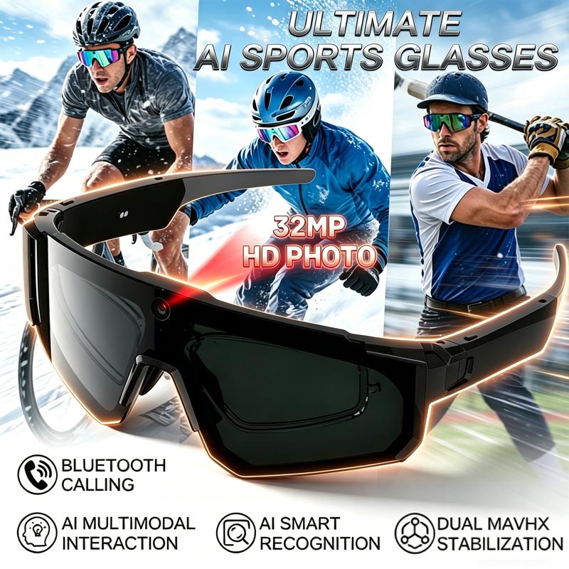 Мужские умные спортивные очки с HD-камерой 32 Мп, Bluetooth-звонки, 360° звук, солнцезащитные очки для велоспорта, ИИ-помощник, стабилизация изображения, новые
