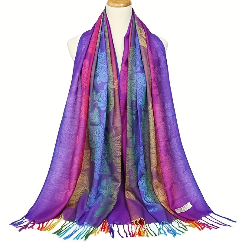 Elegant Peacock Jacquard Tassel Scarf - Gradient Color Shawl for Windproof Sunscreen - Perfect for Mardi Gras Party