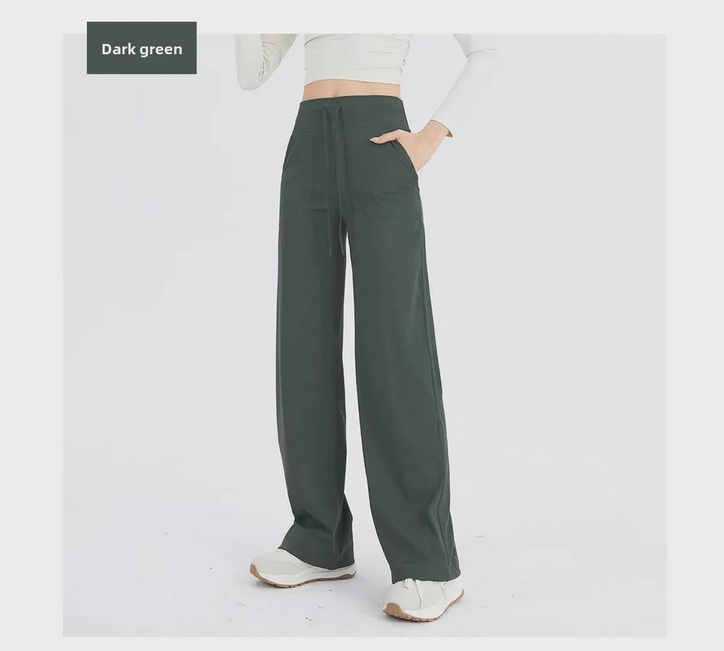 Женские широкие брюки для йоги телесного цвета с высокой талией и шнурком — дышащие, свободный крой для фитнеса