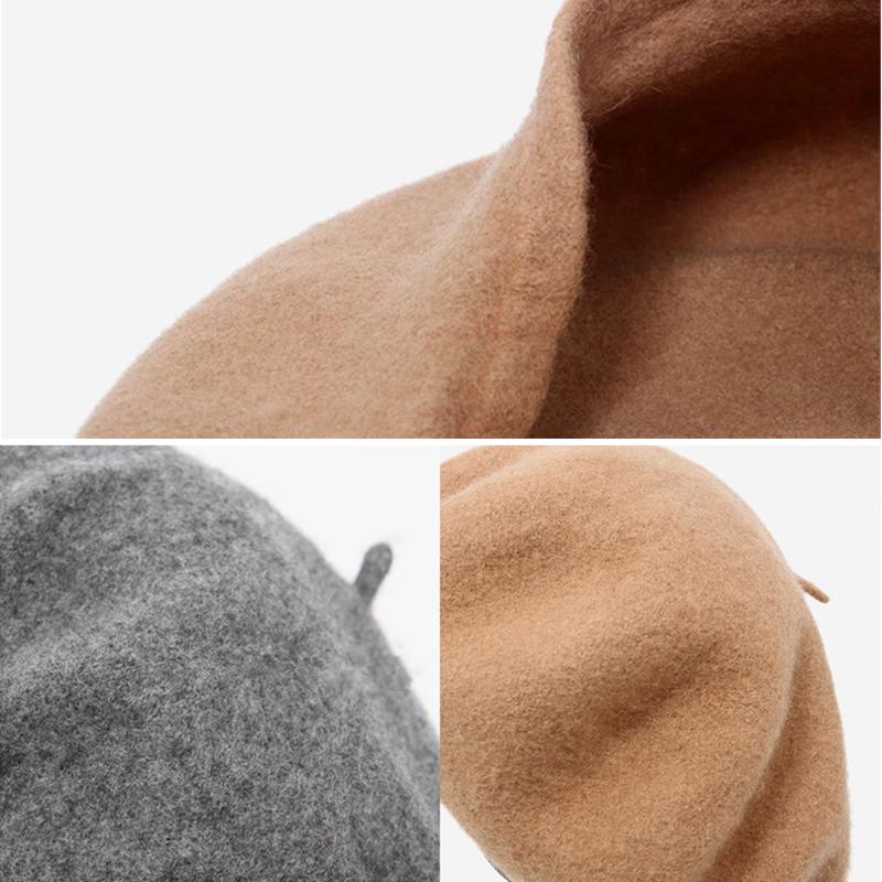 Wool Felt Beret Women British Style Girls Beret Hat Lady Solid Color Winter Hats
