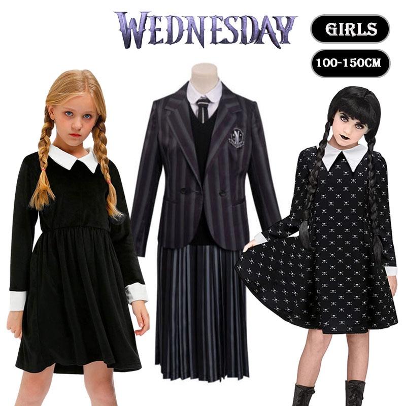 Wednesday Addams School Uniform Dress Polyester Cosplay Costume For Girls