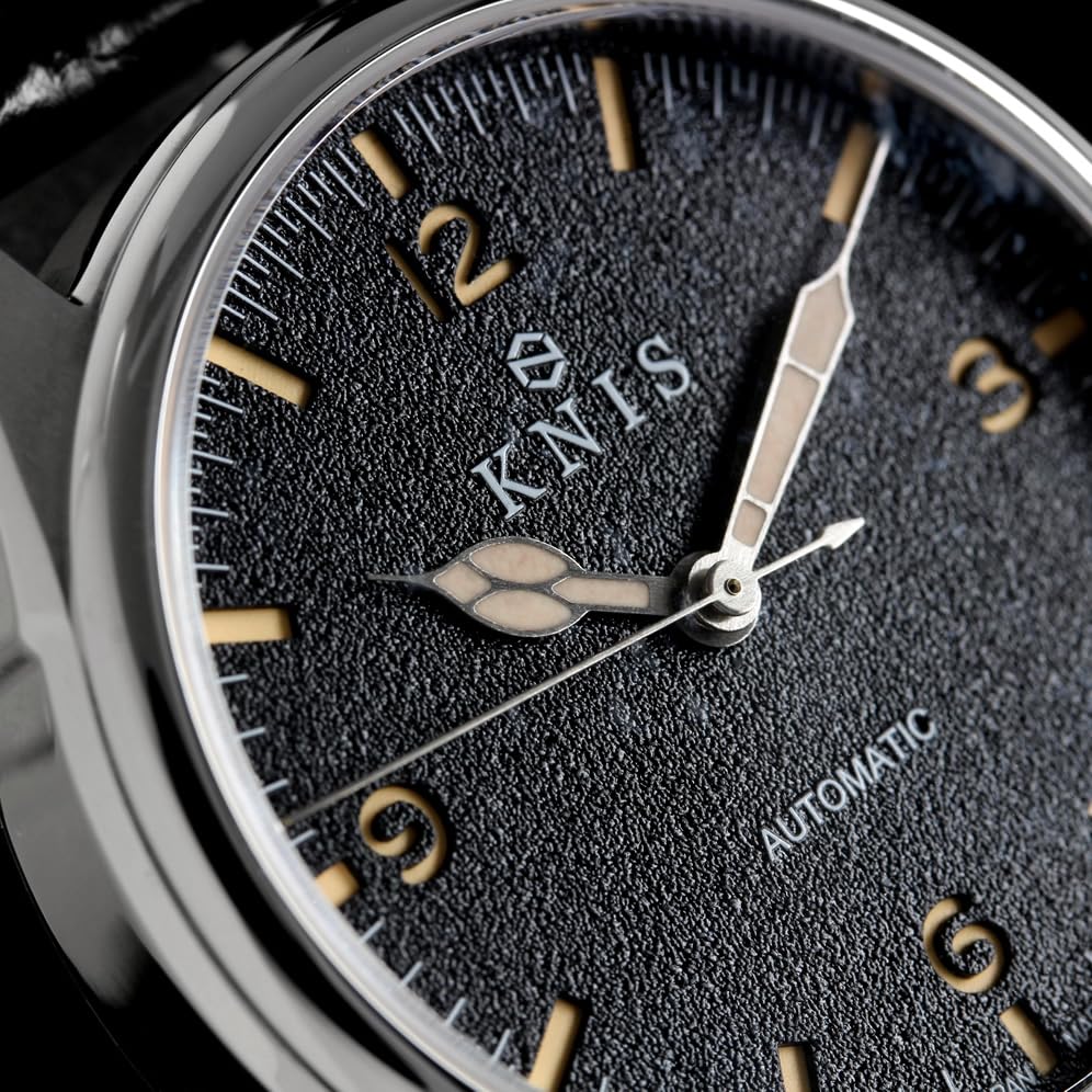 KNIS Лак Сделано в Японии Автоматические часы Ретро Модерн Super Luminova Сапфировое стекло Ремешок из натуральной кожи Водонепроницаемость 10 АТМ Механические Черные